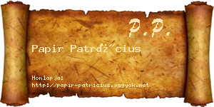 Papir Patrícius névjegykártya